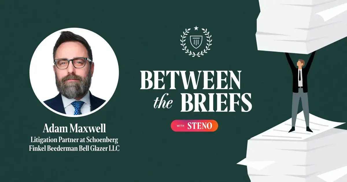 Between the Briefs episode overview with headshot of guest Adam Maxwell