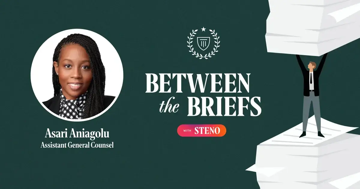 Between the Briefs episode overview with headshot of guest Asari Aniagolu