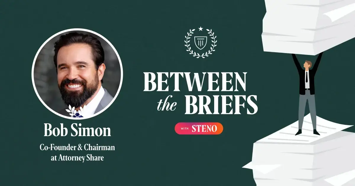 Between the Briefs episode overview with headshot of guest Bob Simon