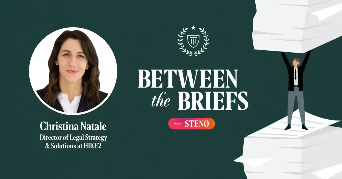 Between the Briefs episode overview with headshot of guest Christina Natale