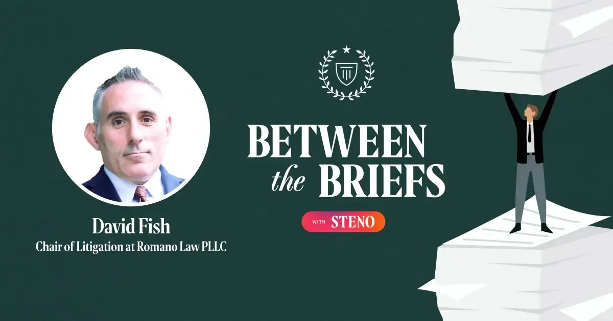 Between the Briefs episode overview with headshot of guest David Fish