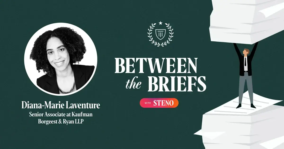 Between the Briefs episode overview with headshot of guest Diana-Marie Laventure