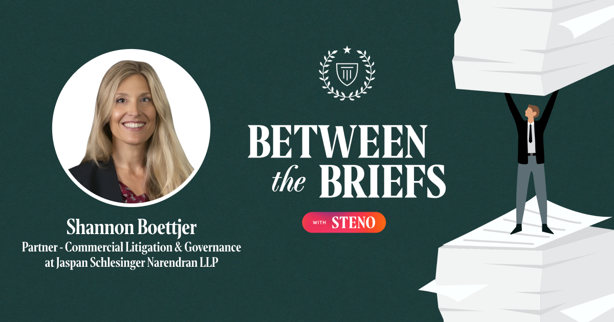 Between the Briefs title card with headshot of guest Shannon Boettjer