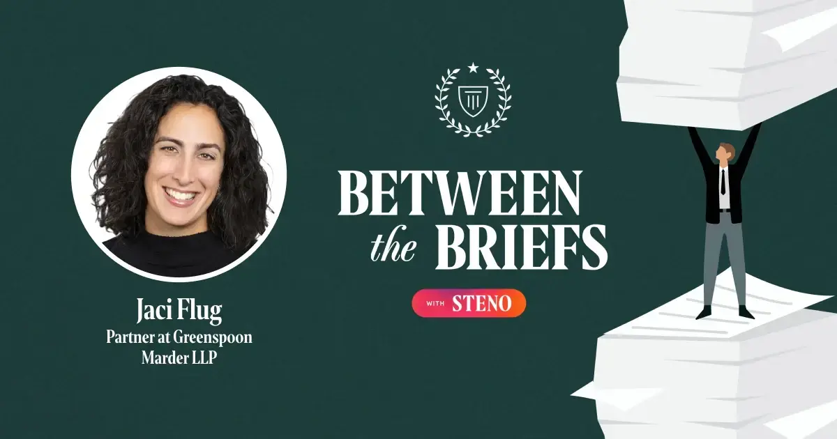 Between the Briefs episode overview with headshot of guest Jaci Flug