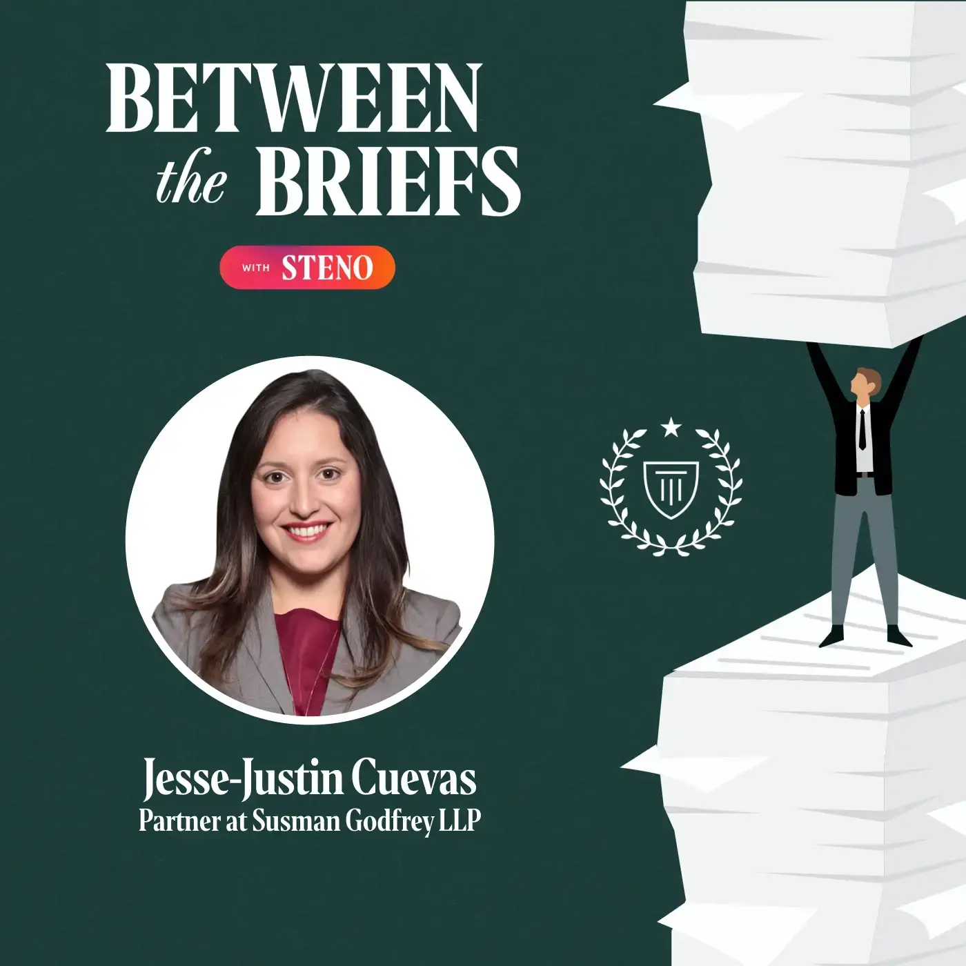 Between the Briefs episode overview with headshot of guest Jesse-Justin Cuevas