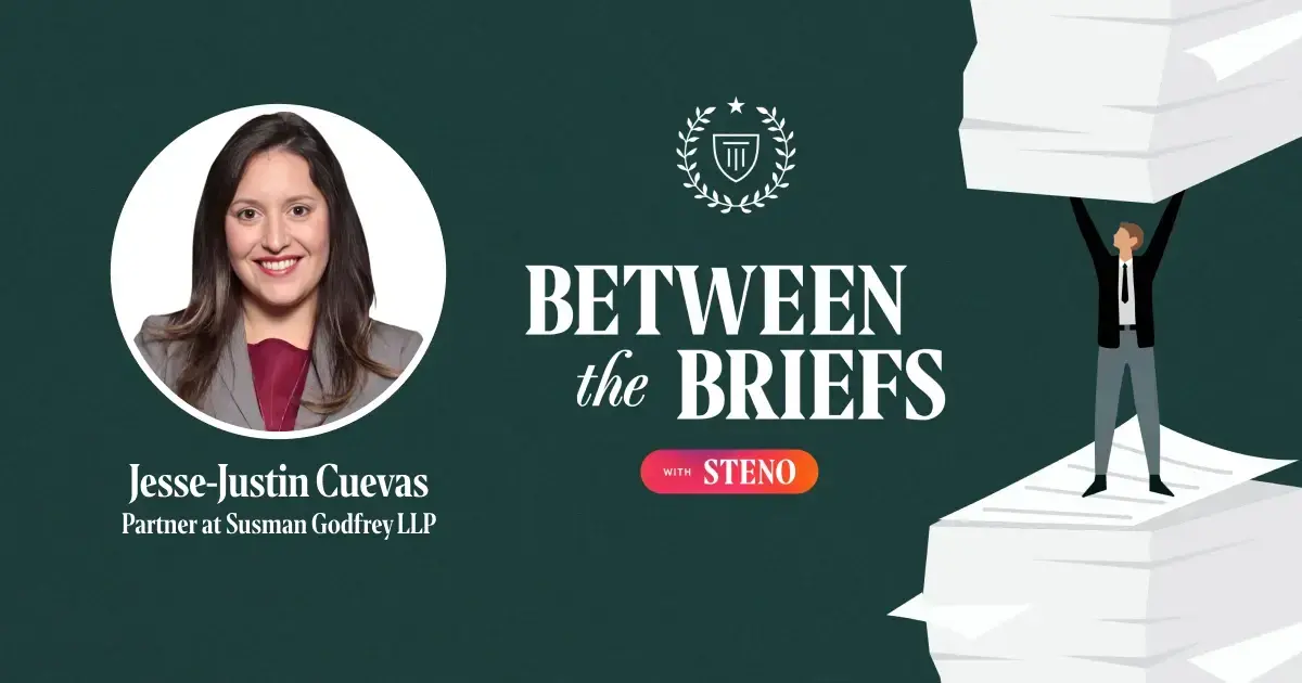 Between the Briefs episode overview with headshot of guest Jesse-Justin Cuevas