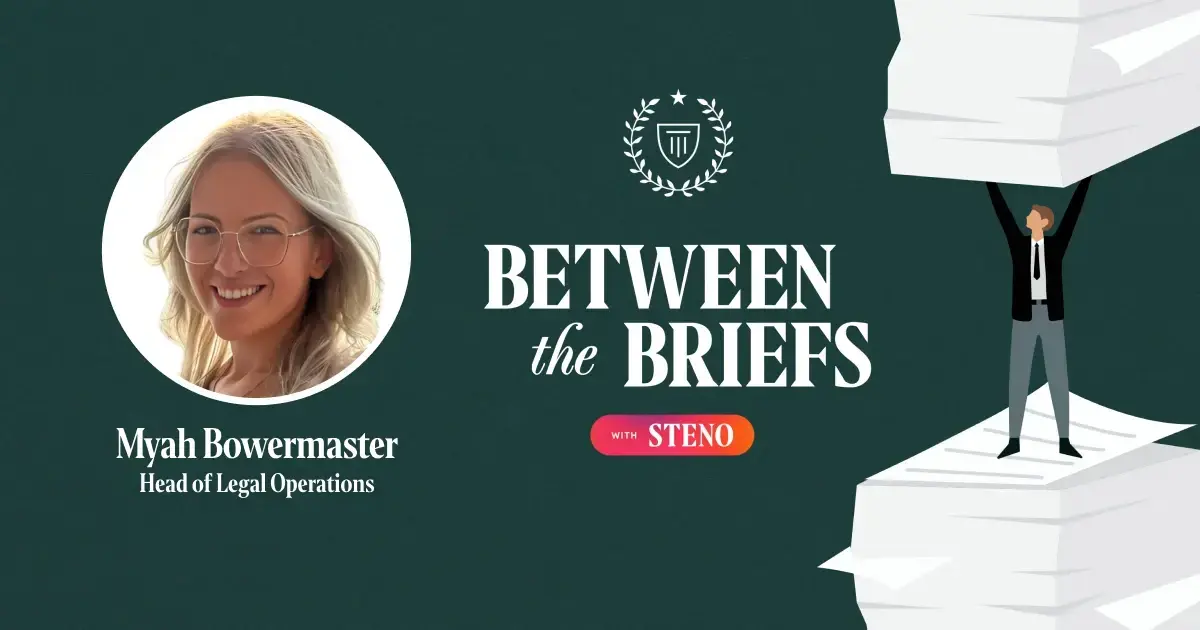 Between the Briefs episode overview with headshot of guest Myah Bowermaster