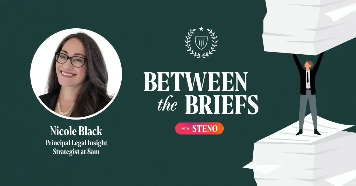 Between the Briefs episode overview with headshot of guest Nicole Black