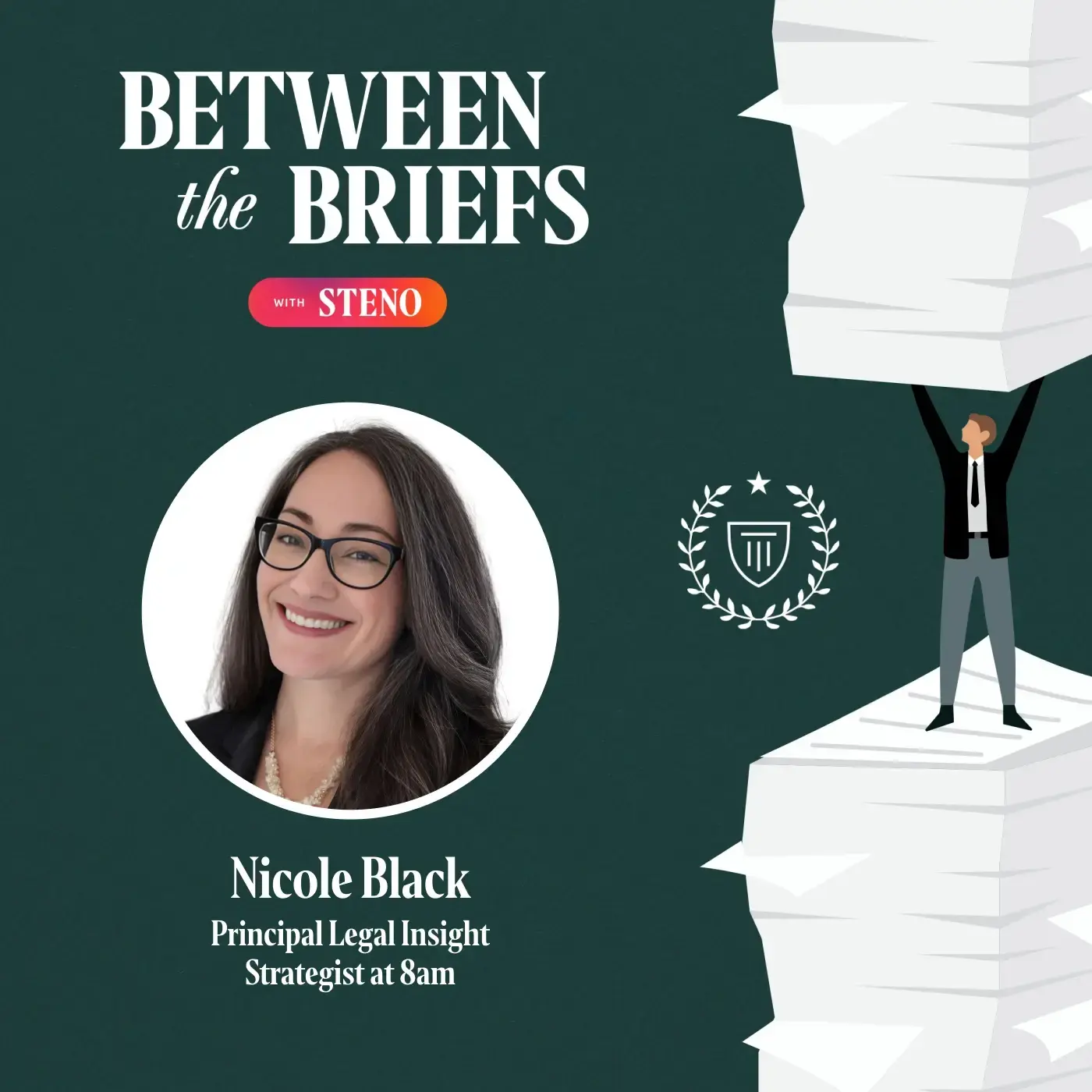 Between the Briefs episode overview with headshot of guest Nicole Black