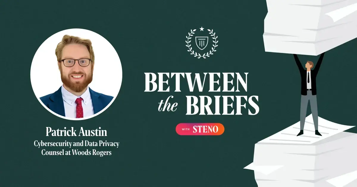 Between the Briefs episode overview with headshot of guest Patrick Austin