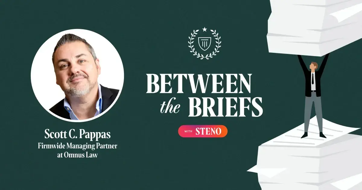 Between the Briefs episode overview with headshot of guest Scott C. Pappas