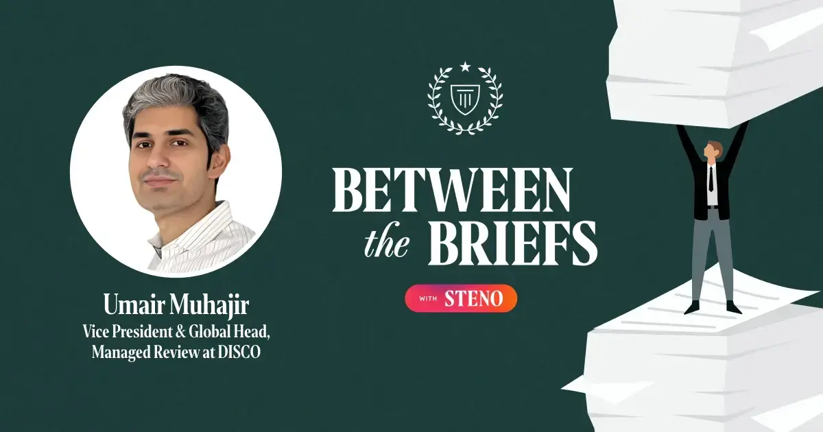 Between the Briefs episode overview with headshot of guest Umair Muhajir