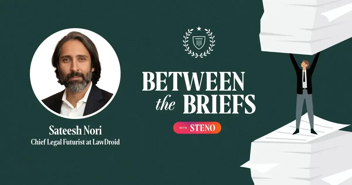 Between the Briefs episode overview with headshot of guest Sateesh Nori