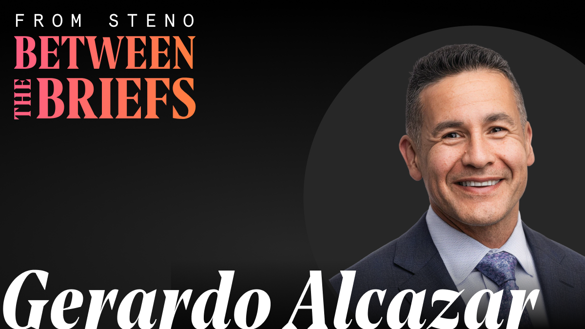 Between the Briefs title card with headshot of guest Gerardo Alcazar