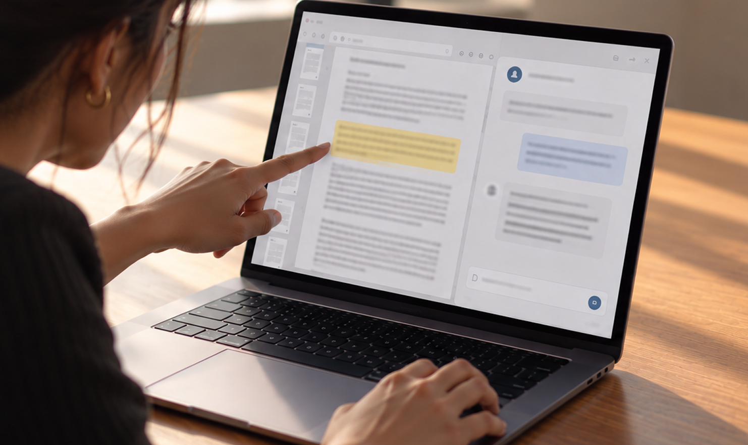 Woman reading highlighted text on her laptop, promoting a CLE offered through Lawline