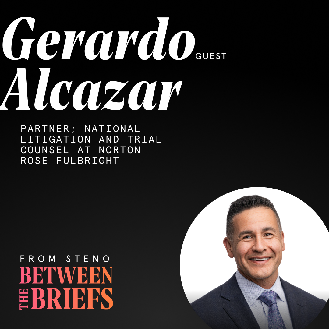 Between the Briefs title card with headshot of guest Gerardo Alcazar